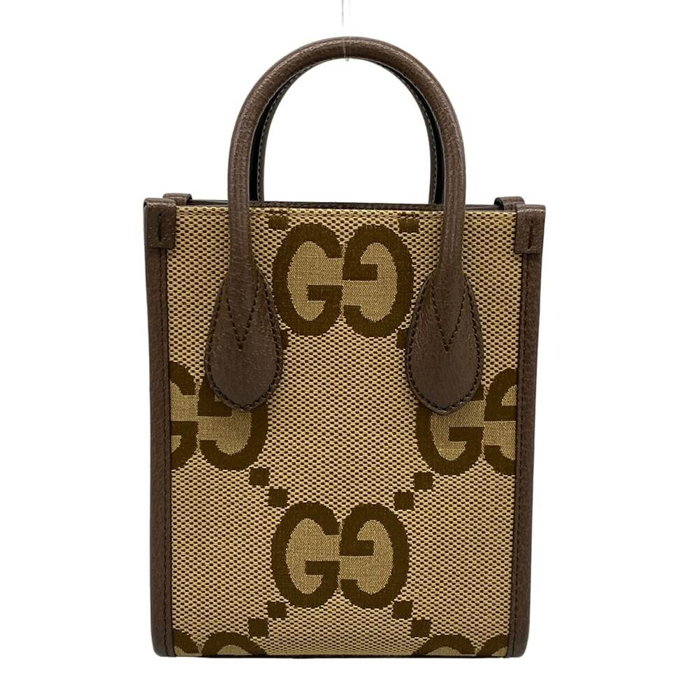 Gucci Jumbo GG Mini Tote Bag Handbag 699406 Beige Brown Jacquard Leather